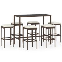 7-delige Tuinbarset met kussens poly rattan bruin - thumbnail