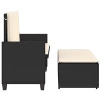 Tuinbank met kussens en voetenbank poly rattan zwart - thumbnail