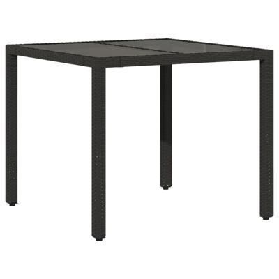 Tuintafel met glazen blad 90x90x75 cm poly rattan - thumbnail