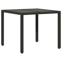 Tuintafel met glazen blad 90x90x75 cm poly rattan - thumbnail