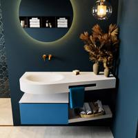 MONDIAZ RIVA 120cm badmeubel onderkast / planchet kleur Jeans met 1 lade. Wastafel DULCET links 0 kraangaten kleur Talc. - thumbnail