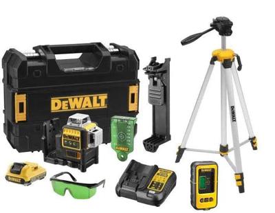 DeWALT DCE089D1GTRID Zelfnivellerende accu kruislijnlaser 3x 360˚ groen + Statief DE0881T + Detector DE0892G 12V XR 2.0Ah in TSTAK