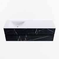 MONDIAZ VICA 150cm badmeubel onderkast Marquina 2 lades. Wastafel CLOUD links zonder kraangat, kleur Talc. - thumbnail