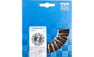 PFERD TOOLS Combitwist ronde borstel getordeerd RBG Ø 125 x 12 mm M14 Ø roestvrijstalen draad 0,35 voor haakse slijpers POS RBG 12512/M14 CT INOX 0,35 43303053