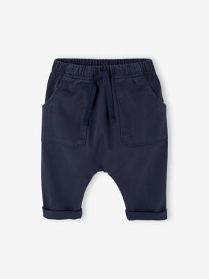 Broekje voor pasgeborene van keperstof marineblauw