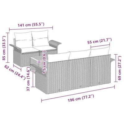 Tuinbankenset met kussen 6 pcs Zwart poly rattan