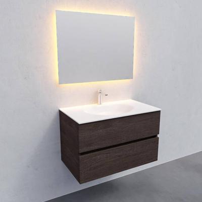 Badkamermeubel Solid Surface BWS Stockholm 80x46 cm Wood Dark Brown (1 kraangat)