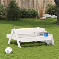 Picknicktafel met zandbak voor kinderen massief grenenhout wit - thumbnail