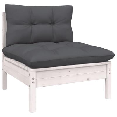9-delige Loungeset met kussens massief grenenhout wit - thumbnail