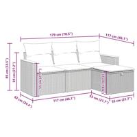 4-delige Loungeset met kussens poly rattan zwart - thumbnail