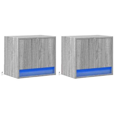 Nachtkastjes met LED's 2 st wandgemonteerd grijs sonoma eiken