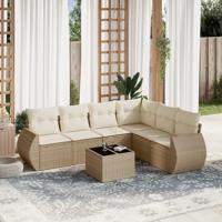 7-delige Loungeset met kussens poly rattan beige - thumbnail