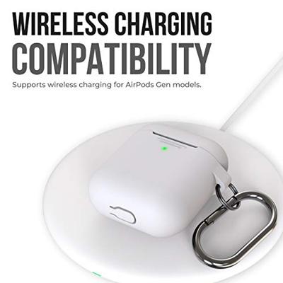Keybudz Elevate beschermhoes met karabijnhaak voor Apple AirPods Case, etui hoes, hoofdtelefoon oortelefoon accessoires oplaadcase, wit