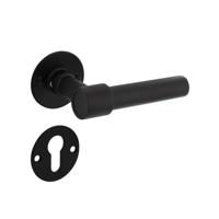 Deurkruk L/L recht met rozet ø50x2mm en cilinderrozetten structuur zwart - thumbnail