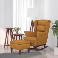 Schommelstoel met houten poten en voetenbank fluweel bruin - thumbnail