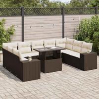 10-delige Loungeset met kussens poly rattan bruin - thumbnail