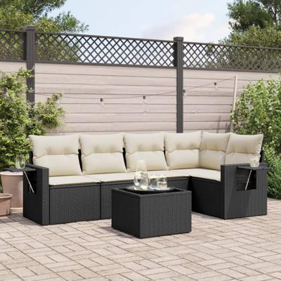 5-delige Loungeset met kussens poly rattan zwart - thumbnail