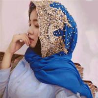 Vrouwen chiffon Beaded lange hoofddoek grootte: 170cm (blauw) - thumbnail