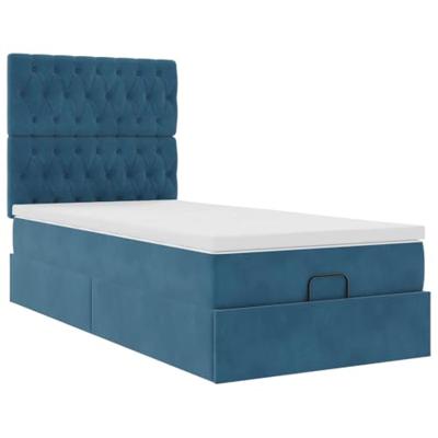 Ottoman bed met matrassen 90x200cm fluweel donkerblauw