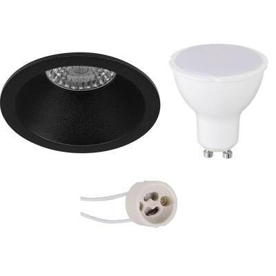 Mat Zwarte LED Inbouwspot Set GU10 - 6W Natuurlijk Wit 4200K - Ø82mm