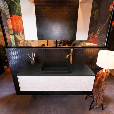 Badkamermeubelset Mondiaz Erin 120 cm met 1 Lade met RIDGE Wastafel Midden Urban met 1 kraangat Greeploos Mat Underlayment