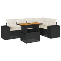 6-delige Loungeset met kussens poly rattan zwart - thumbnail