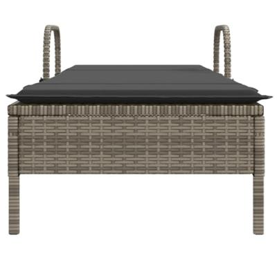 Ligbed met wielen en kussen poly rattan grijs - thumbnail
