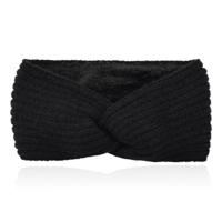 LGT JWLS Dames Hoofdband - Zwart, Katoen met Fleece Voering, Gebreid met Lijnen en Voorzien van Knoop - thumbnail