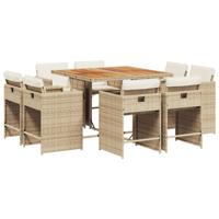 9-delige Tuinset met kussens poly rattan beige - thumbnail