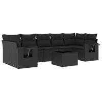 8-delige Loungeset met kussens poly rattan zwart - thumbnail
