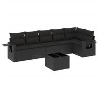 6-delige Loungeset met kussens poly rattan zwart - thumbnail