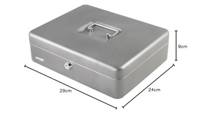 Geldkist cassette zilver 30x24x9cm