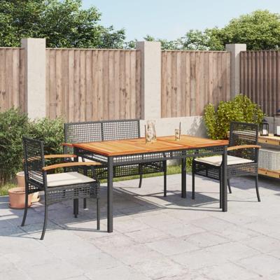 4-delige Tuinset met kussens poly rattan zwart