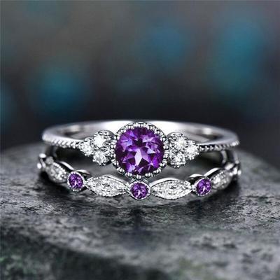 2 stks/set vrouwen Fashion Zircon edelsteen ring 9 (paars)