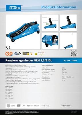 Güde Hydraulische krik GRH (2,5 t / 510 mm) Güde Hydraulische krik GRH (2,5 t / 510 mm)