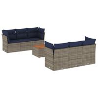7-delige Loungeset met kussens poly rattan grijs - thumbnail