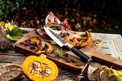 Coltello da chef - FORGIATO - SEBRA - Acciaio giapponese 440C - Manico in legno di Dalbergia - Lunghezza 16 cm