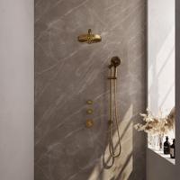 BRAUER Stripe Thermostatische Inbouw Regendouche - SET 10 - 25cm douchekop - rechte muurarm - 3-standen handdouche - doucheslang - geïntegreerde glijstang - goud geborsteld PVD 5-GG-383 - thumbnail