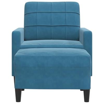 Fauteuil met voetenbank 60 cm fluweel blauw