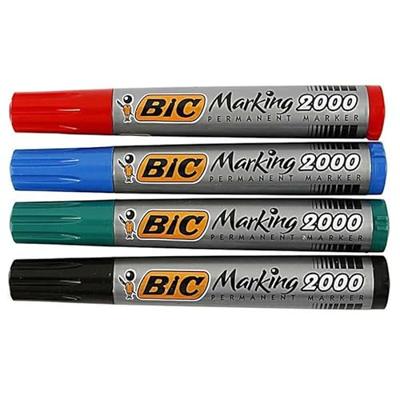 Bic permanent marker 2000, doos met 4 stuks in geassorteerde kleuren