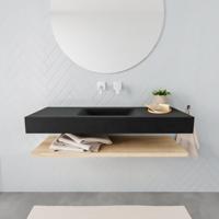 Aqua Splash Badkamermeubel AQS Ibiza 120 cm met Washed Oak Planchet Solid Surface Wastafel Mat Zwart - Badmeubel Ibiza 120 cm Washed Oak Planchet - thumbnail