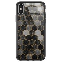 iPhone X/XS glazen hardcase - Hexagons zwart - thumbnail