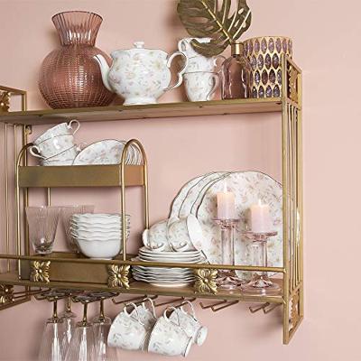 Clayre & Eef Wandrek 80x22x61 cm Goudkleurig Ijzer Rechthoek Wijnrek