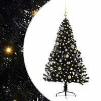 VidaXL Kunstmatig voorverlicht kerstboom met 150 led zwart 150 cm pvc - thumbnail