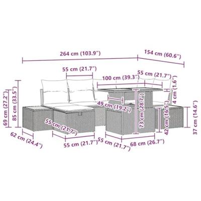 Tuinbankenset met kussen met opslag 7 pcs Zwart poly rattan