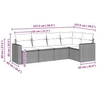 6-delige Loungeset met kussens poly rattan lichtgrijs - thumbnail