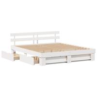 Bedframe met hoofdeinde Wit 200 x 200 cm Massief grenenhout - thumbnail