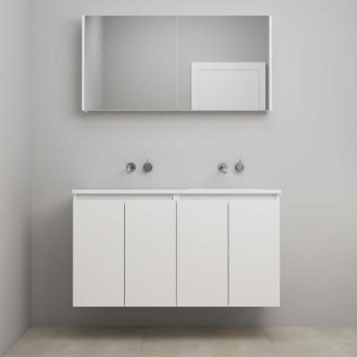 On-Line Badkamermeubelset - 120 cm - Bouwpakket - Greeploos 4 Deuren - Acryl Wastafel - zonder Kraangat - Spiegelkast - Mat Wit