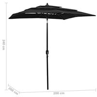 Parasol 3-laags met aluminium paal 2x2 m zwart - thumbnail