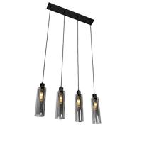 QAZQA Moderne hanglamp zwart met smoke glas 4-lichts - Stavelot - thumbnail